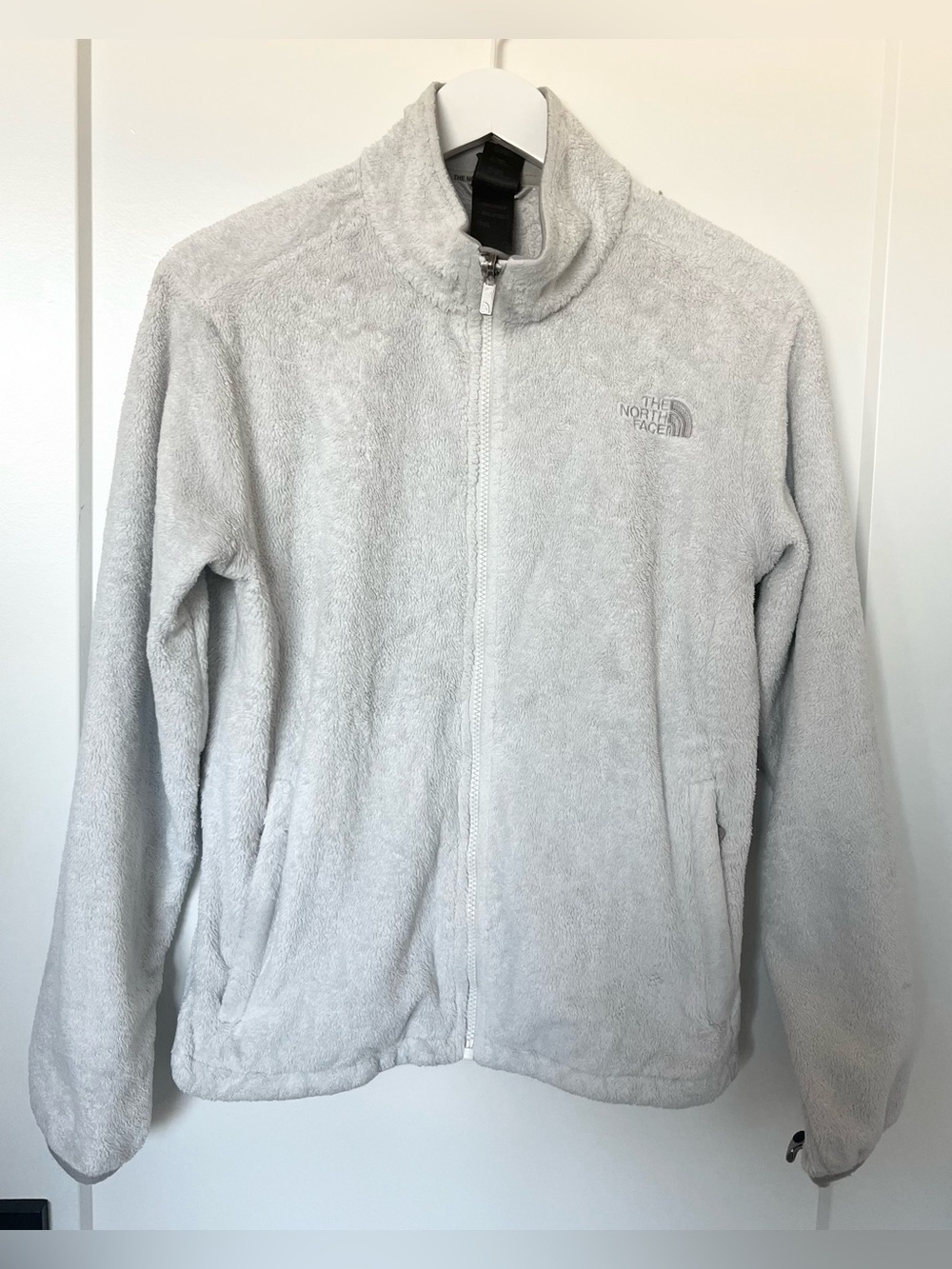The North Face Osito Jacket Women M Gray Fleece Full Zip Plush Fuzzy Soft Cozy